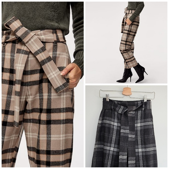 Aritzia Pants - Aritzia Wilfred Tie-Front Wool Blend Trouser Pant Plaid